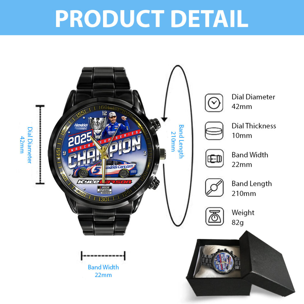 Kyle Larson 2025 NASCAR Cup Series Champion Black Stainless Steel Watch - TANTN18545