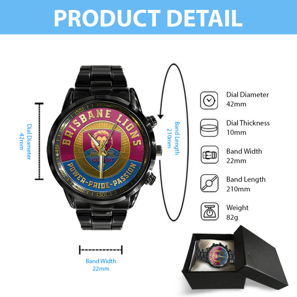 Brisbane Lions Black Stainless Steel Watch - TANTN18626