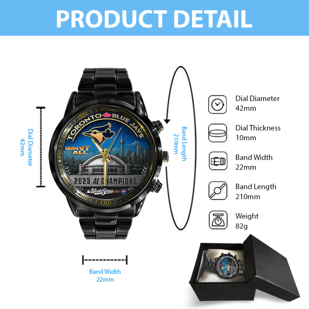 Toronto Blue Jays WinCraft 2025 American League Champions Black Stainless Steel Watch - TANTN18702