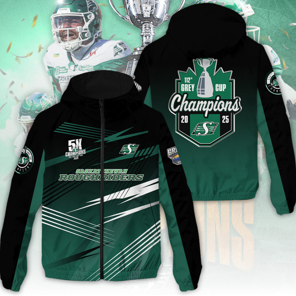 Saskatchewan Roughriders 2025 Grey Cup Champions 3D Windbreaker Jacket – TANTN18979