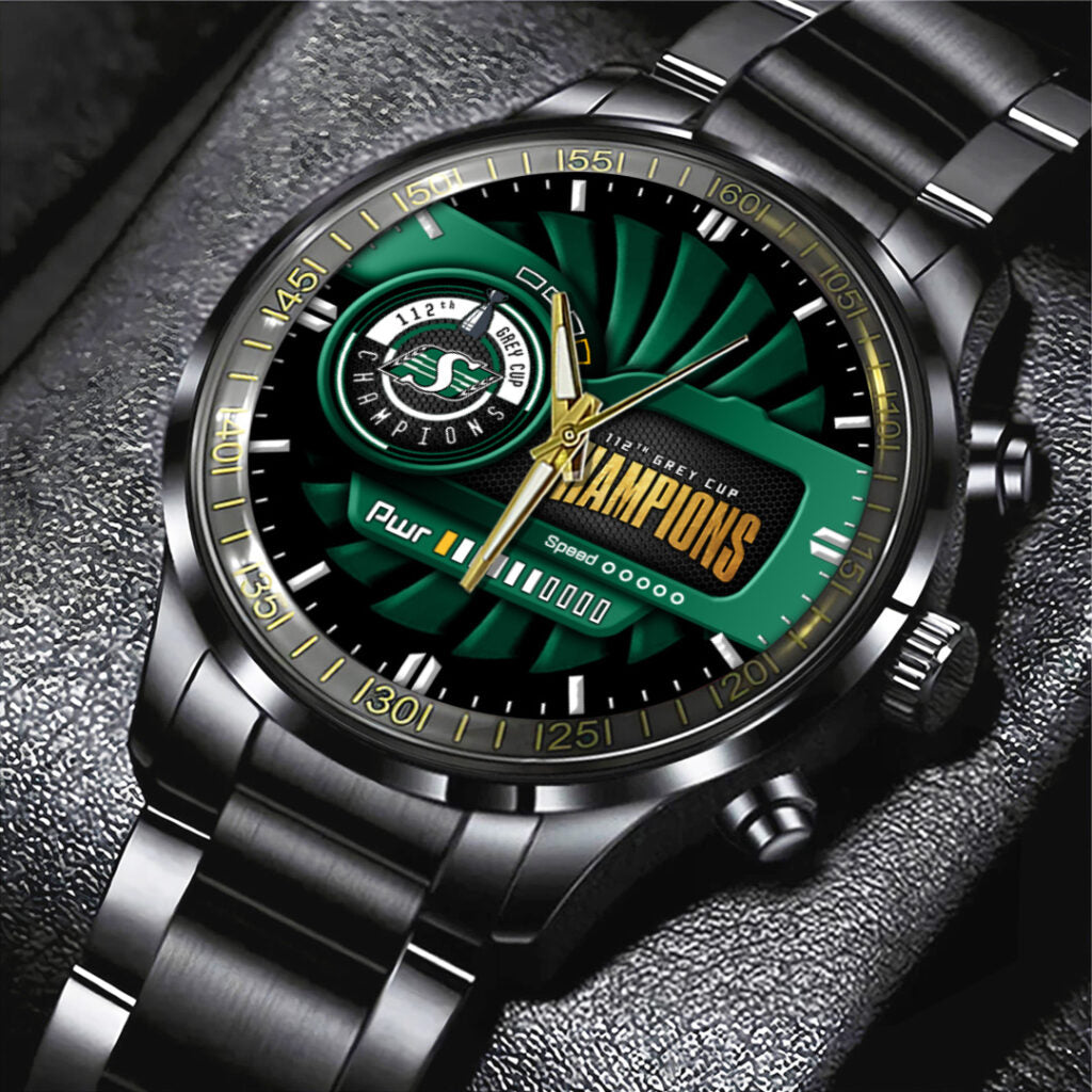 Saskatchewan Roughriders 2025 Grey Cup Champions Black Stainless Steel Watch - TANTN19016