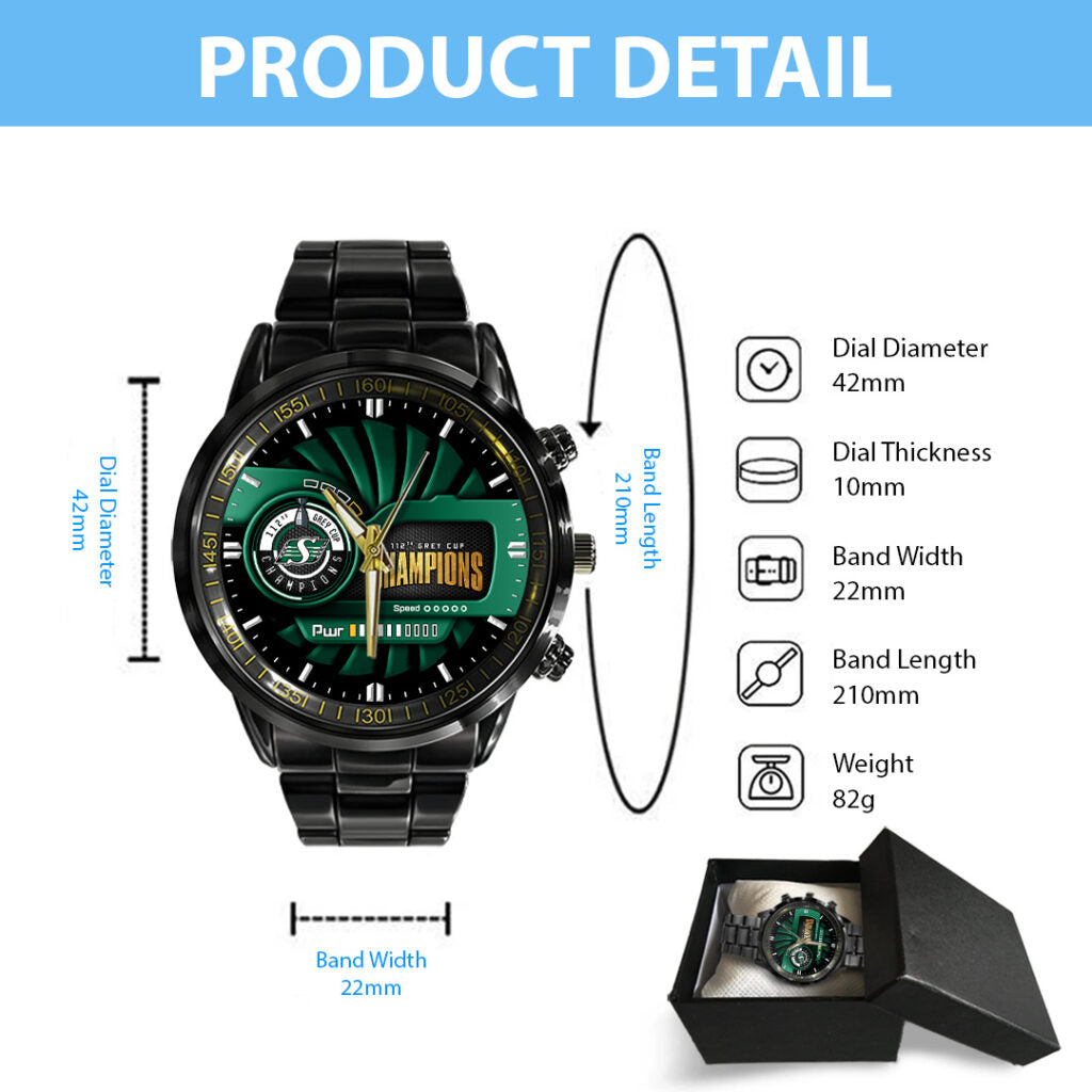 Saskatchewan Roughriders 2025 Grey Cup Champions Black Stainless Steel Watch - TANTN19016