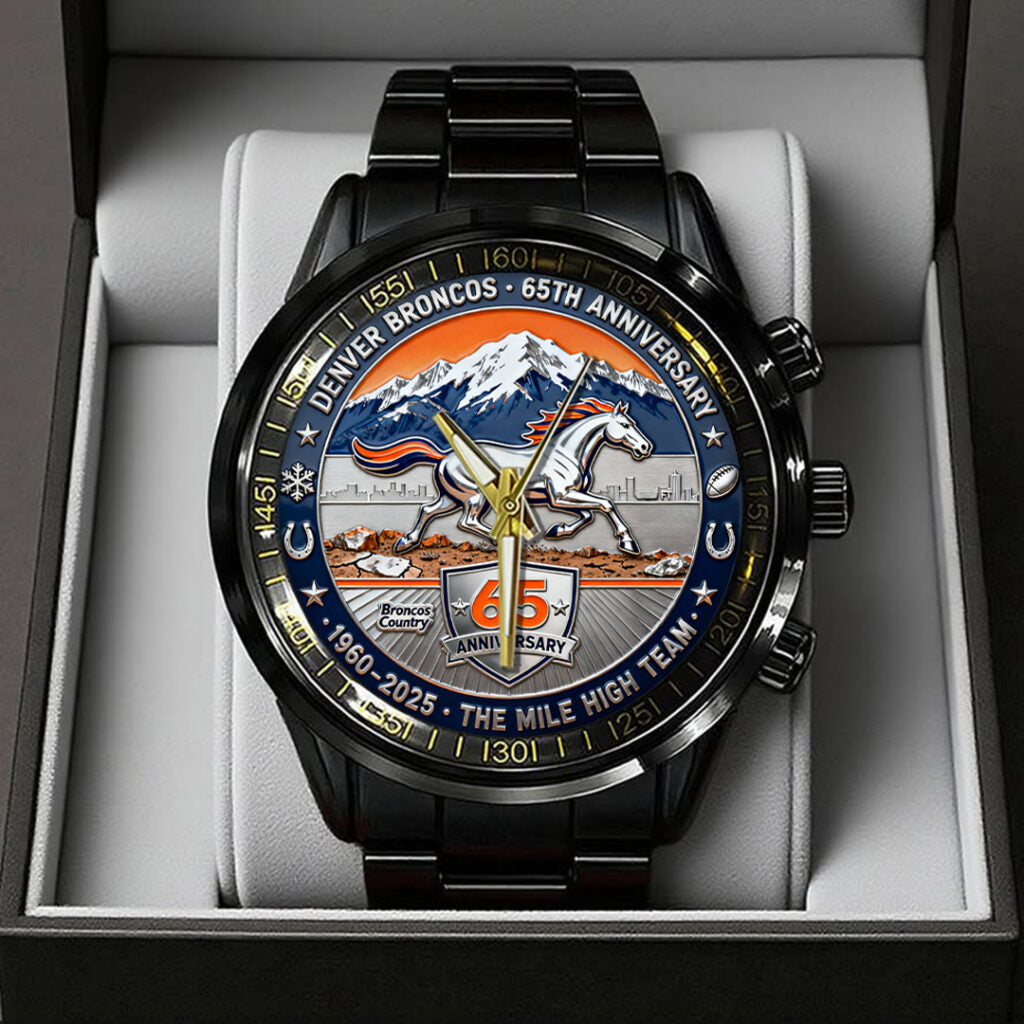 Denver Broncos 65th Anniversary Black Stainless Steel Watch - TANTN19415