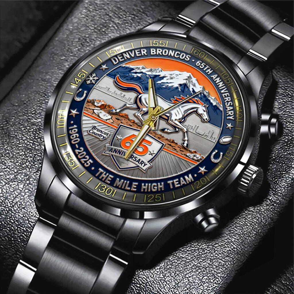 Denver Broncos 65th Anniversary Black Stainless Steel Watch - TANTN19415