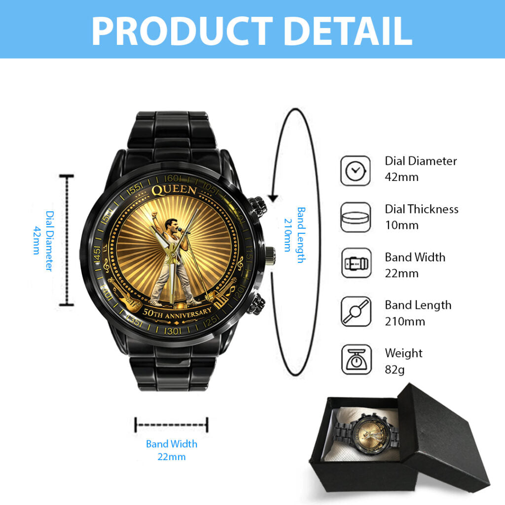 Freddie Mercury 50th Anniversary Black Stainless Steel Watch - TANTN19769