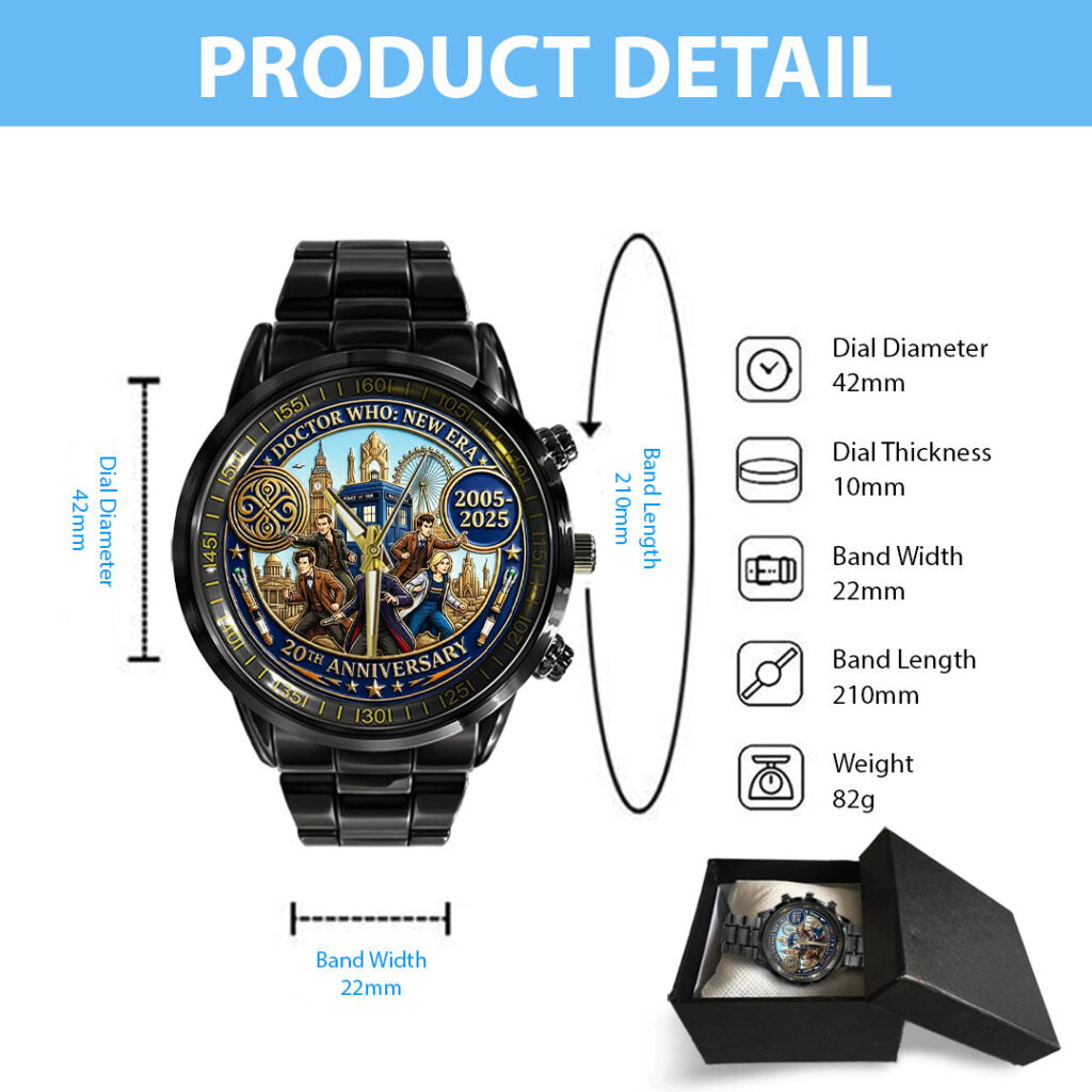 Doctor Who: New Era 20th Anniversary Black Stainless Steel Watch - TANTN20029
