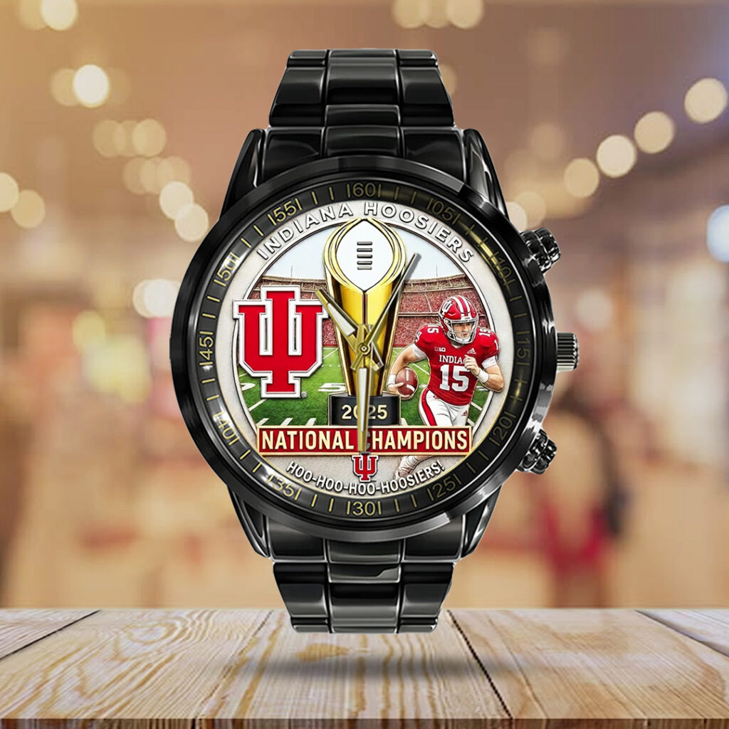 Indiana Hoosiers Football 2025 National Champions Black Stainless Steel Watch - TANTN20468