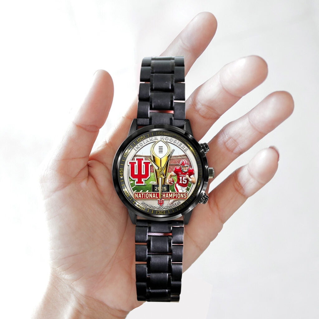 Indiana Hoosiers Football 2025 National Champions Black Stainless Steel Watch - TANTN20468