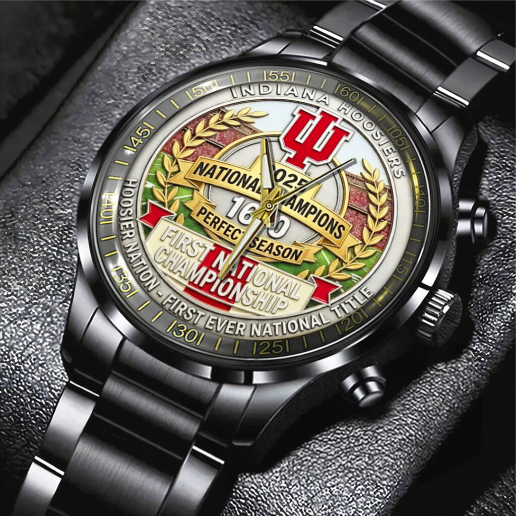 Indiana Hoosiers Football 2025 National Champions Black Stainless Steel Watch - TANTN20470
