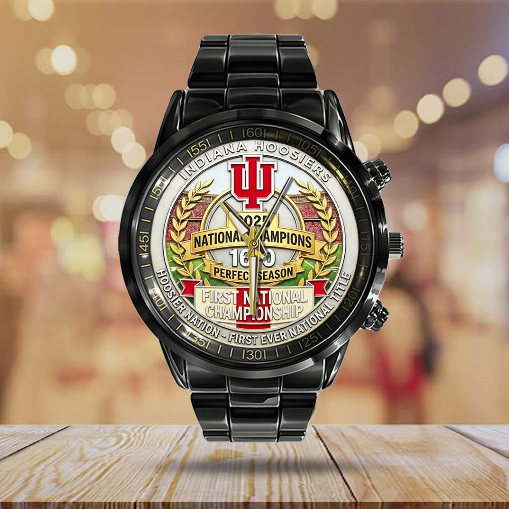 Indiana Hoosiers Football 2025 National Champions Black Stainless Steel Watch - TANTN20470