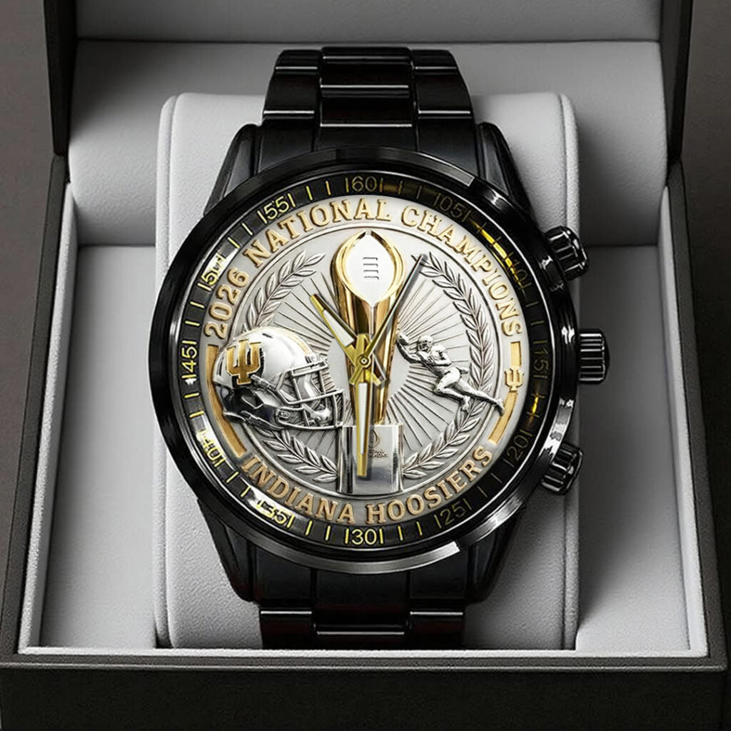 Indiana Hoosiers Football 2025 National Champions Black Stainless Steel Watch - TANTN20479