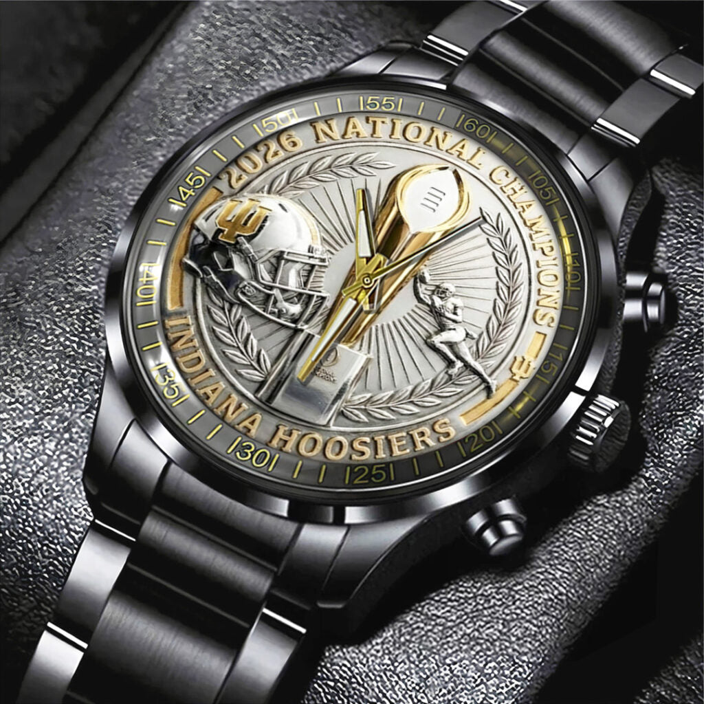 Indiana Hoosiers Football 2025 National Champions Black Stainless Steel Watch - TANTN20479