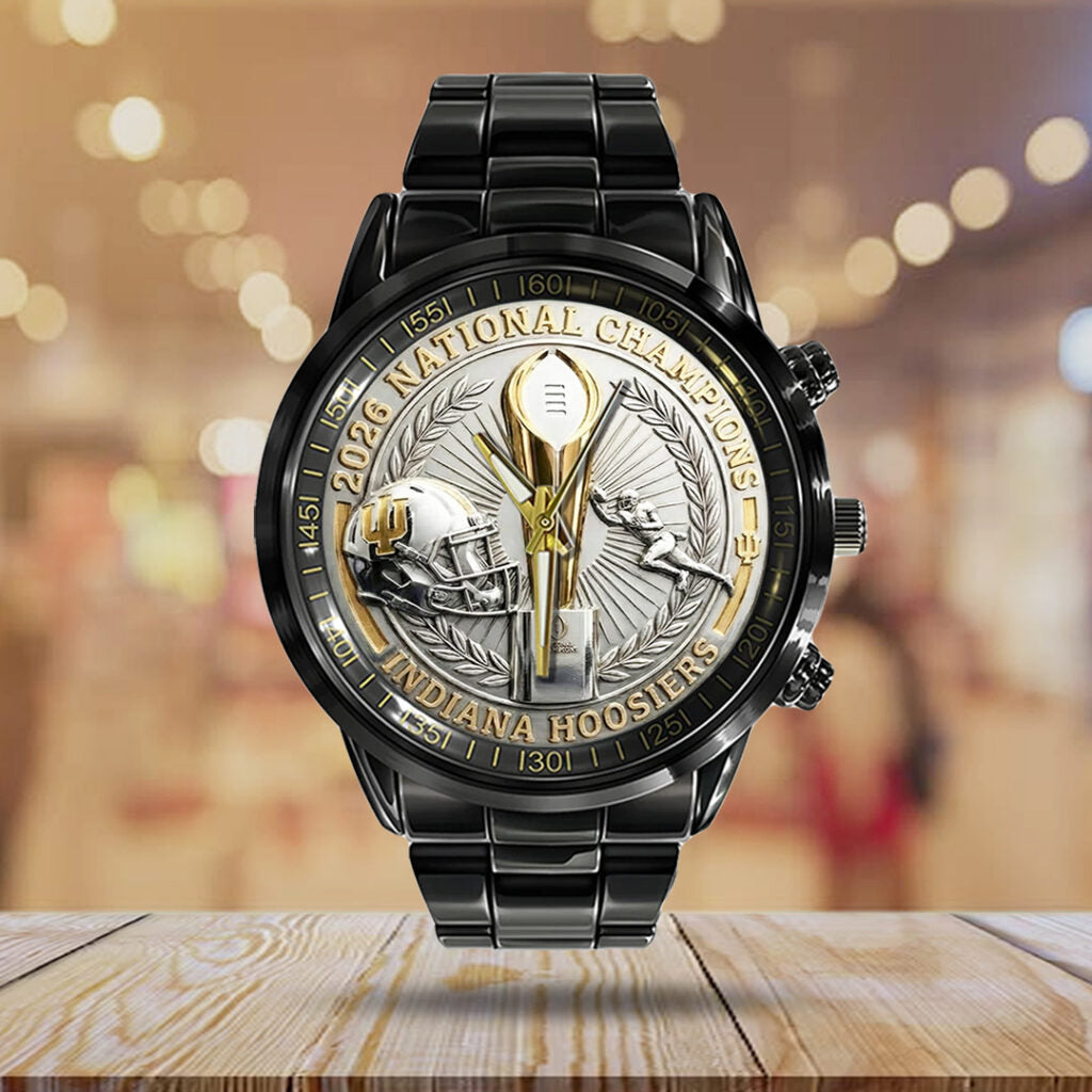 Indiana Hoosiers Football 2025 National Champions Black Stainless Steel Watch - TANTN20479