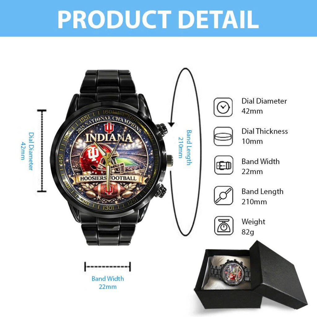 Indiana Hoosiers Football 2025 National Champions Black Stainless Steel Watch - TANTN20494