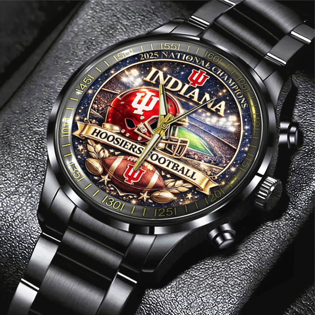 Indiana Hoosiers Football 2025 National Champions Black Stainless Steel Watch - TANTN20494