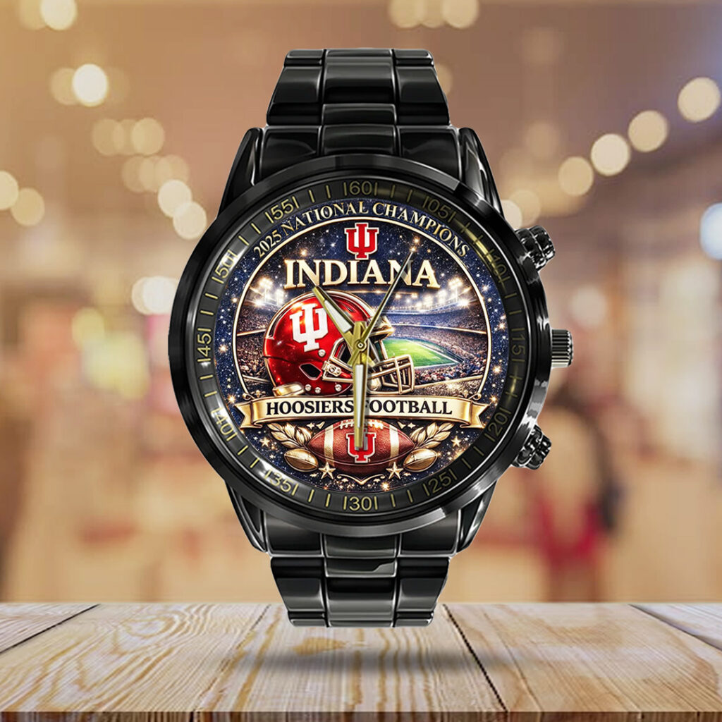 Indiana Hoosiers Football 2025 National Champions Black Stainless Steel Watch - TANTN20494