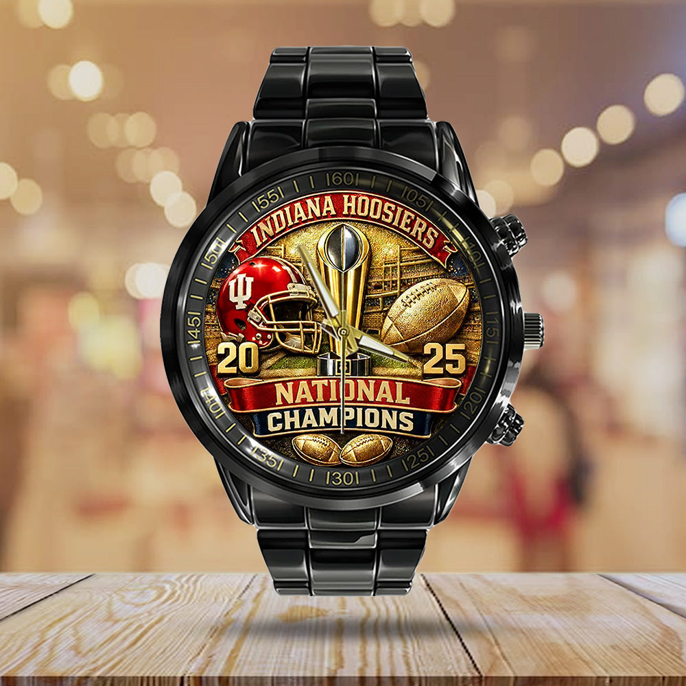 Indiana Hoosiers Football 2025 National Champions Black Stainless Steel Watch - TANTN20498