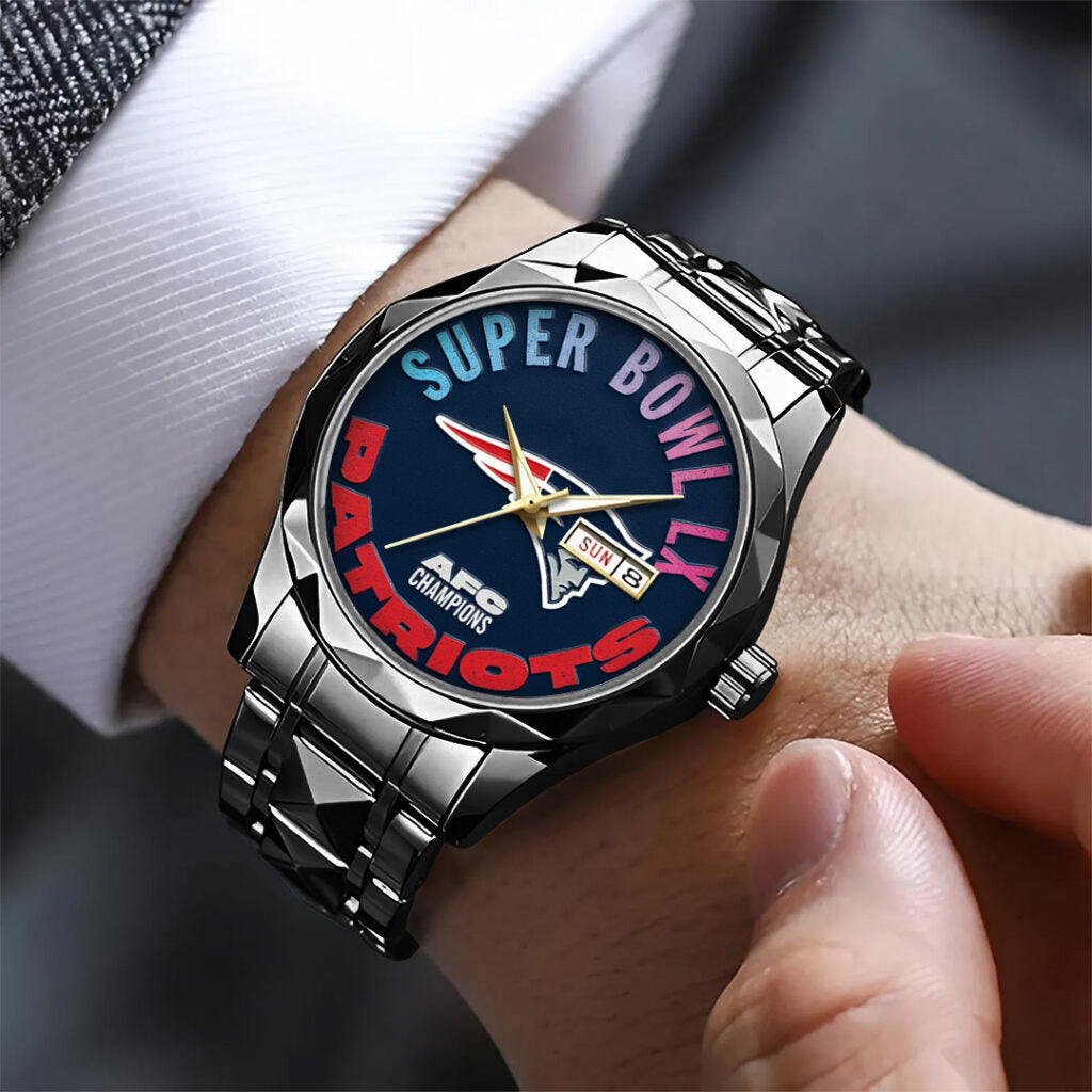 New England Patriots 2025 AFC Champions Alloy Luxury Quartz Watch - TANTN20640