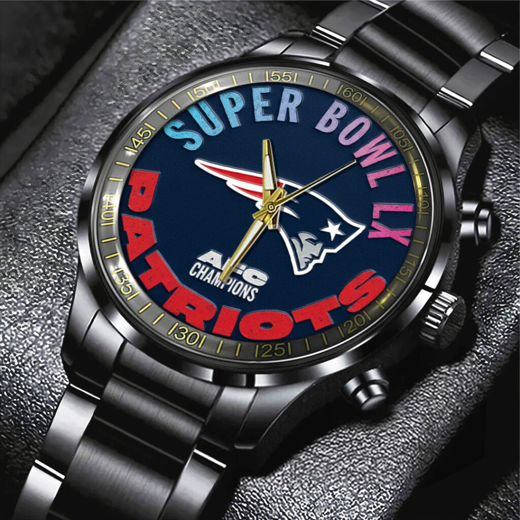 New England Patriots 2025 AFC Champions Black Stainless Steel Watch - TANTN20641