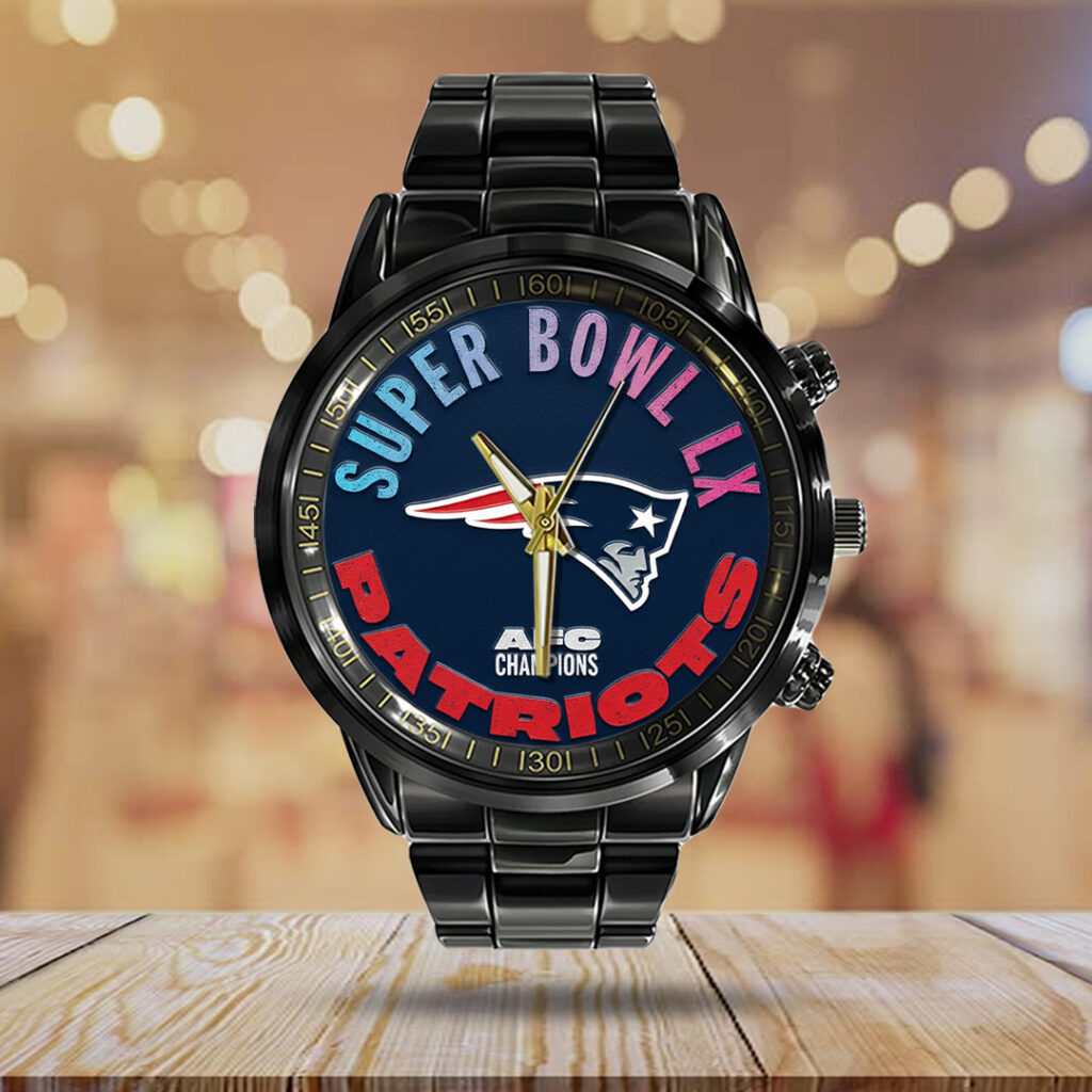 New England Patriots 2025 AFC Champions Black Stainless Steel Watch - TANTN20641
