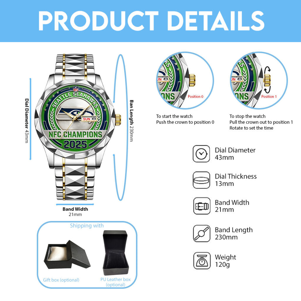 Seattle Seahawks 2025 NFC Champions Alloy Luxury Quartz Watch - TANTN20678