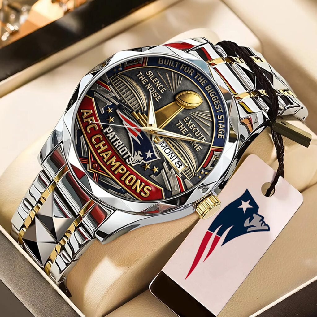 New England Patriots 2025 AFC Champions Alloy Luxury Quartz Watch - TANTN20711