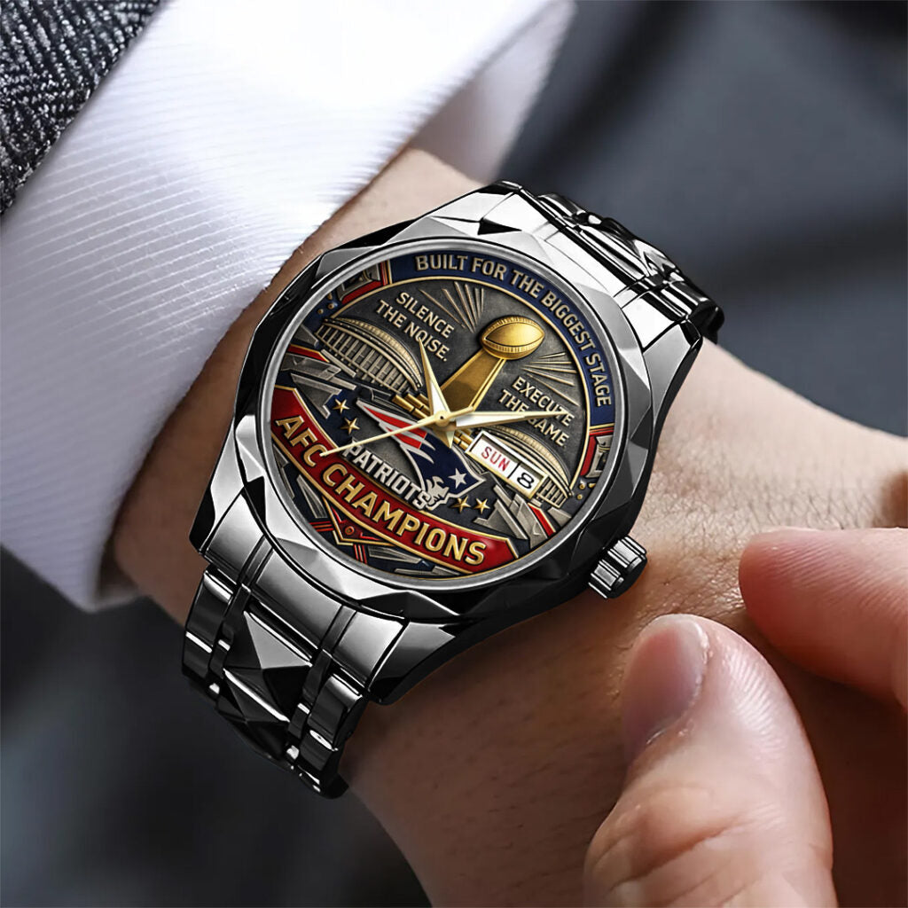 New England Patriots 2025 AFC Champions Alloy Luxury Quartz Watch - TANTN20711