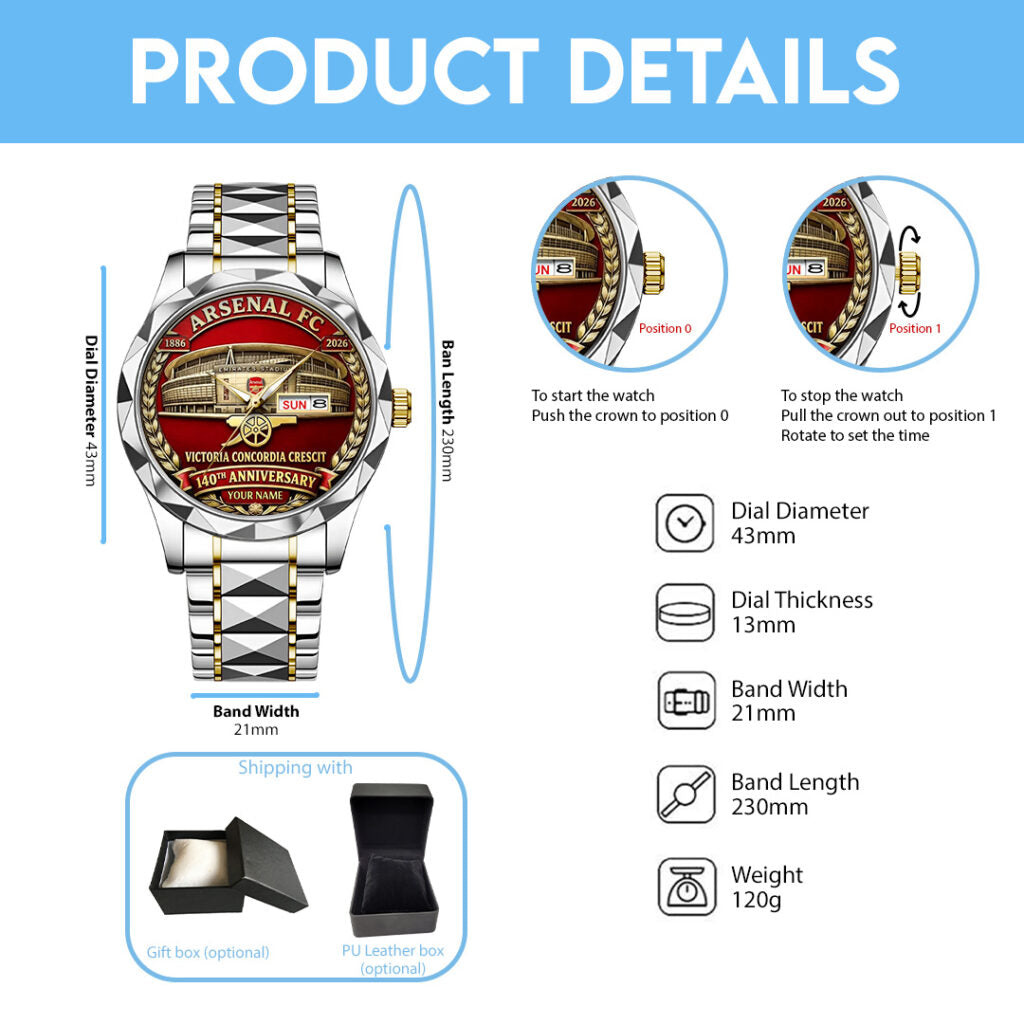 Personalized Arsenal FC 140th Anniversary Alloy Luxury Quartz Watch - TANTN20760