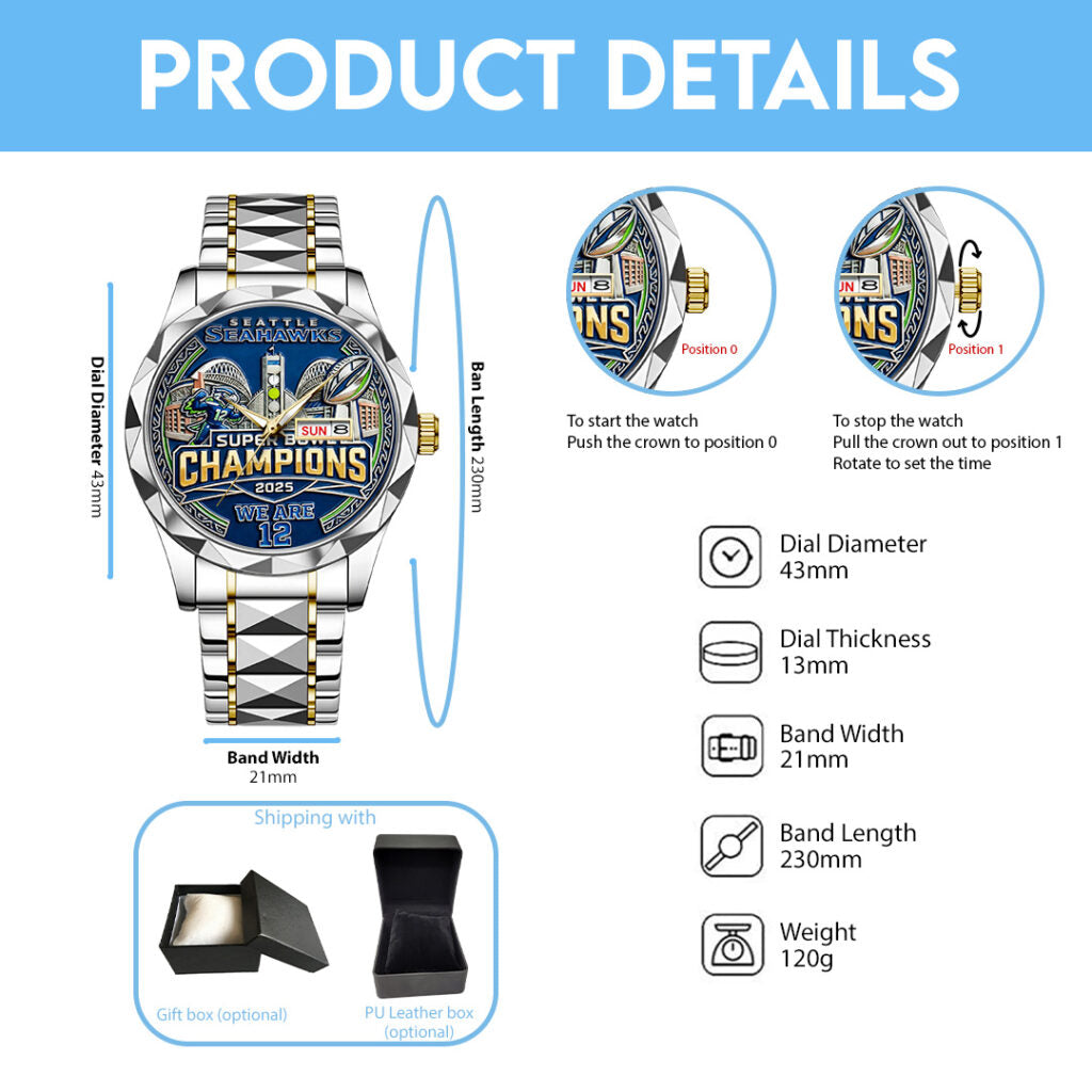 Seattle Seahawks 2025 Super Bowl LX Champions Alloy Luxury Quartz Watch - TANTN21016