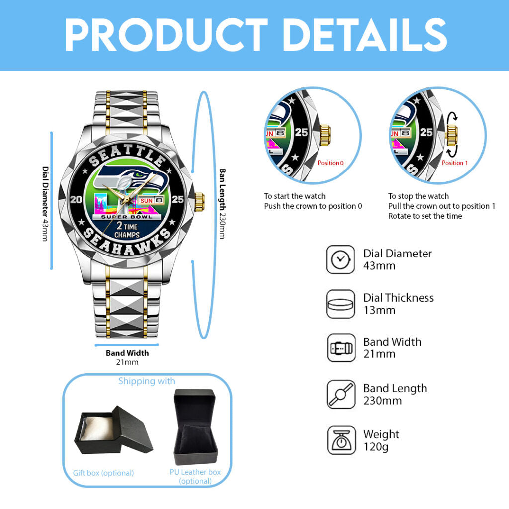 Seattle Seahawks 2025 Super Bowl LX Champions Alloy Luxury Quartz Watch - TANTN21038