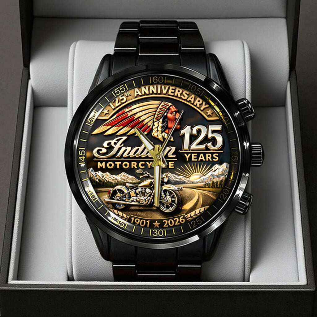Indian Motorcycle 125th Anniversary Black Stainless Steel Watch - TANTN21654