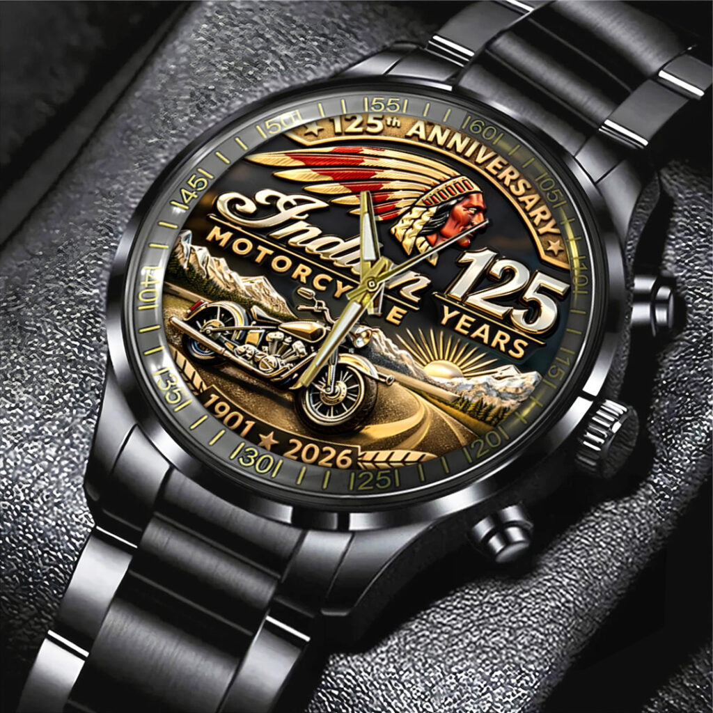 Indian Motorcycle 125th Anniversary Black Stainless Steel Watch - TANTN21654