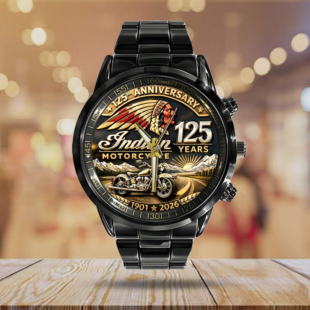Indian Motorcycle 125th Anniversary Black Stainless Steel Watch - TANTN21654