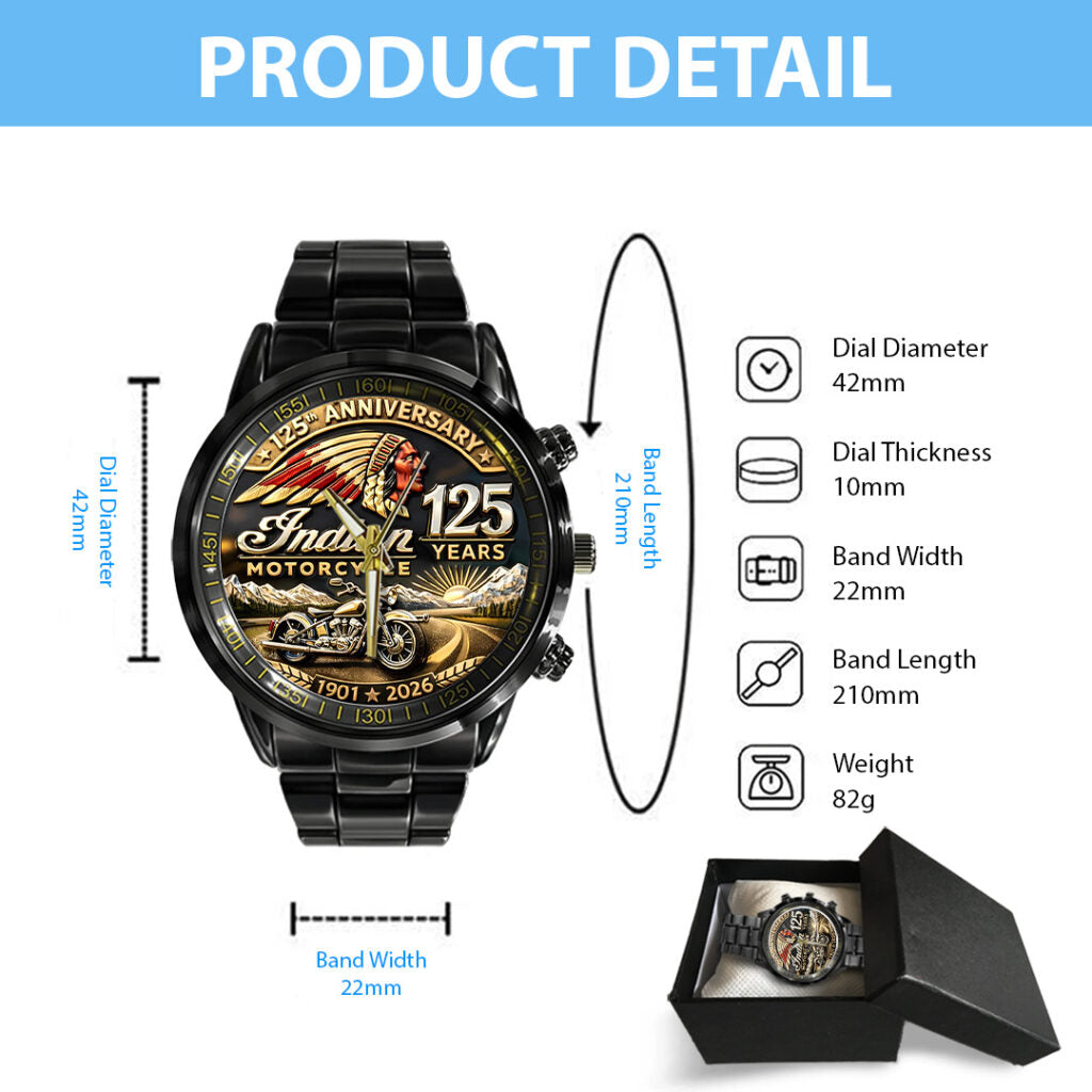 Indian Motorcycle 125th Anniversary Black Stainless Steel Watch - TANTN21654