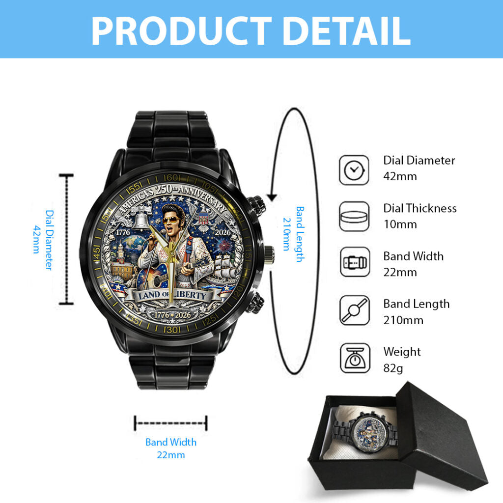 America250 x Elvis Presley Black Stainless Steel Watch - TANTN21746