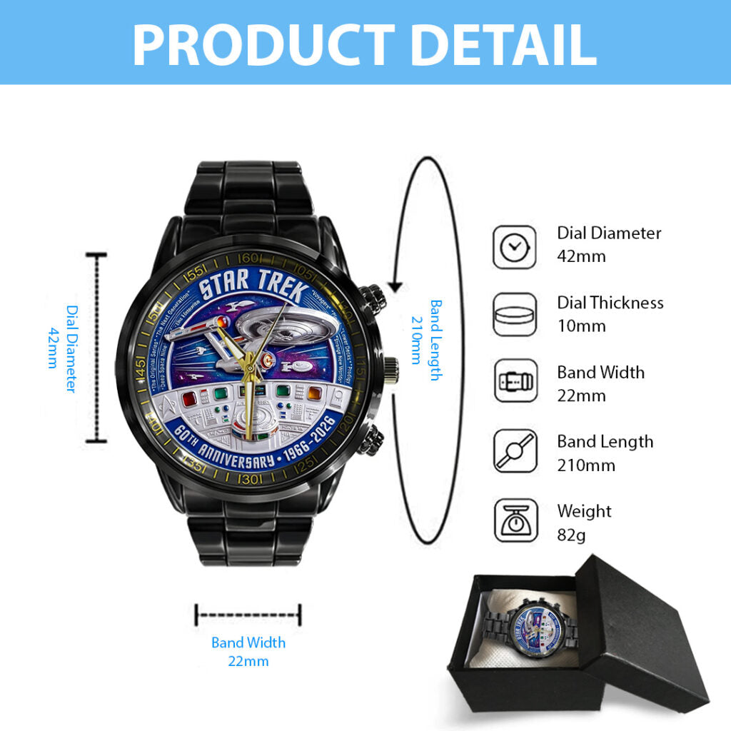 Star Trek 60th Anniversary Black Stainless Steel Watch - TANTN22044
