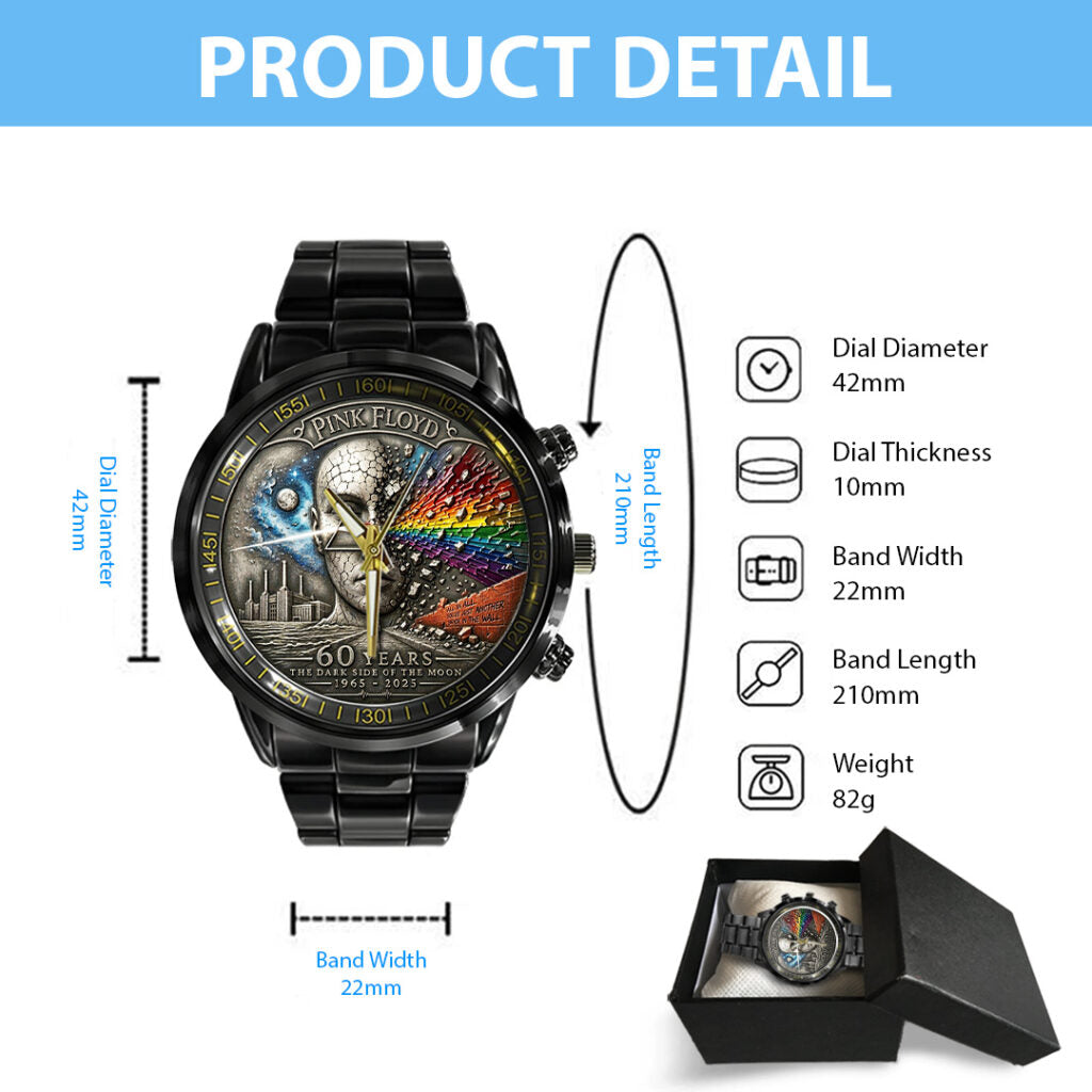 Pink Floyd 60th Anniversary Black Stainless Steel Watch - TANTN22860