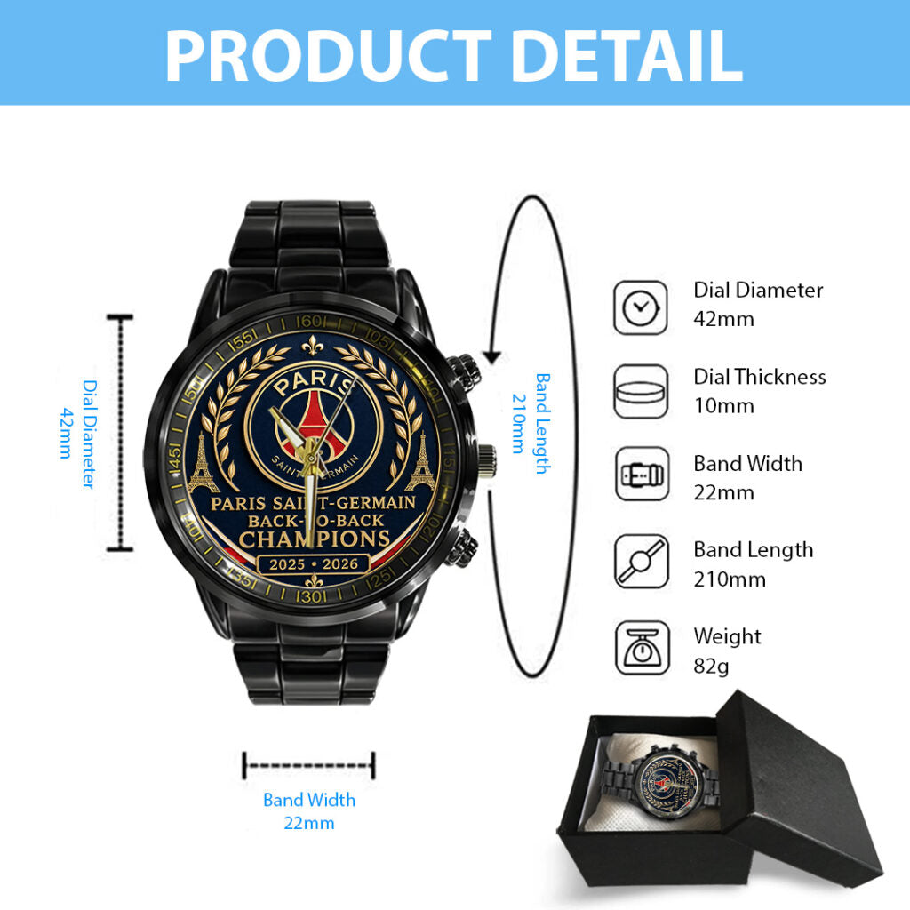 Paris Saint-Germain Champions of Europe 25/26 Black Stainless Steel Watch - TANTN23298