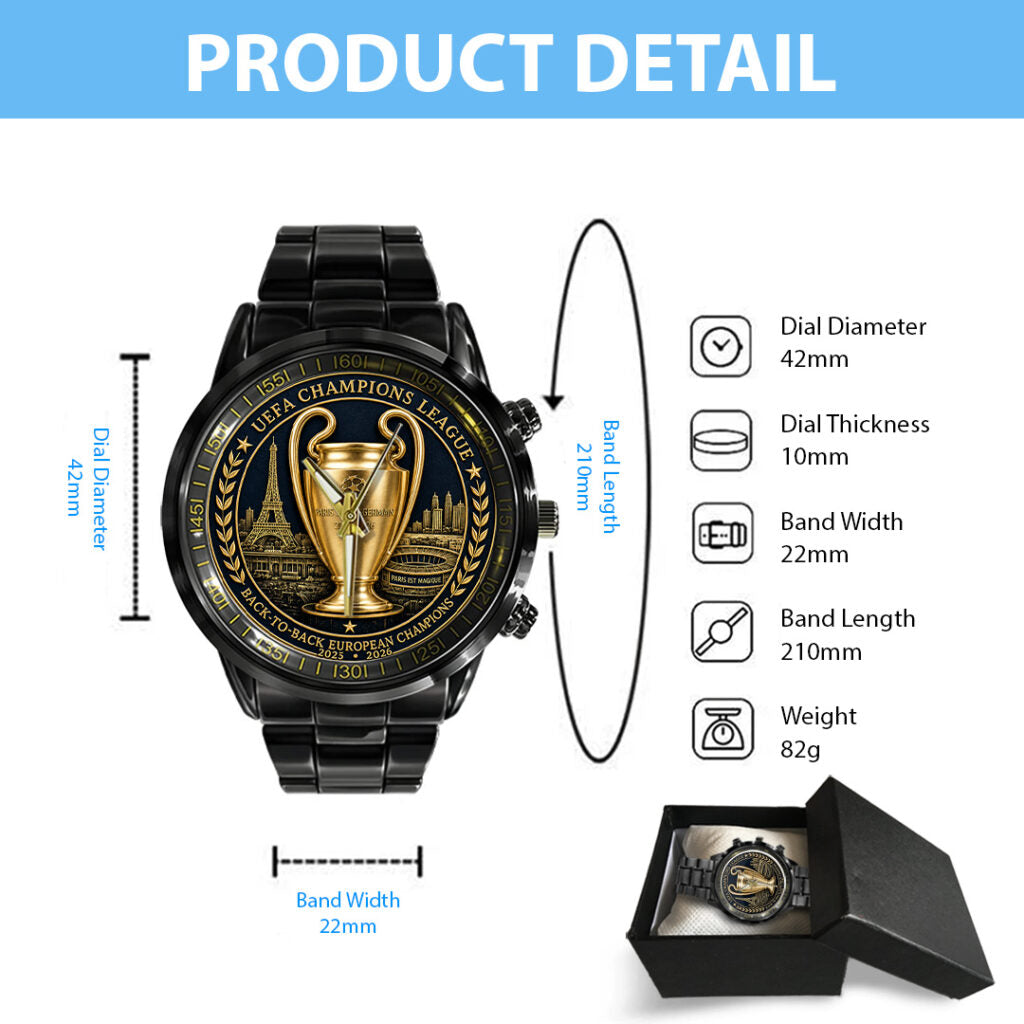 Paris Saint-Germain Champions of Europe 25/26 Black Stainless Steel Watch - TANTN23300