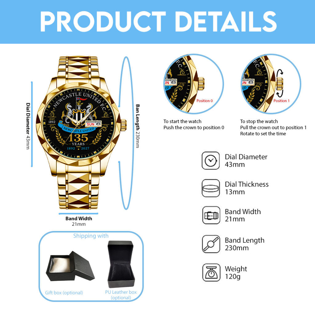 Newcastle United 135th Anniversary Alloy Luxury Quartz Watch - TANTN24184