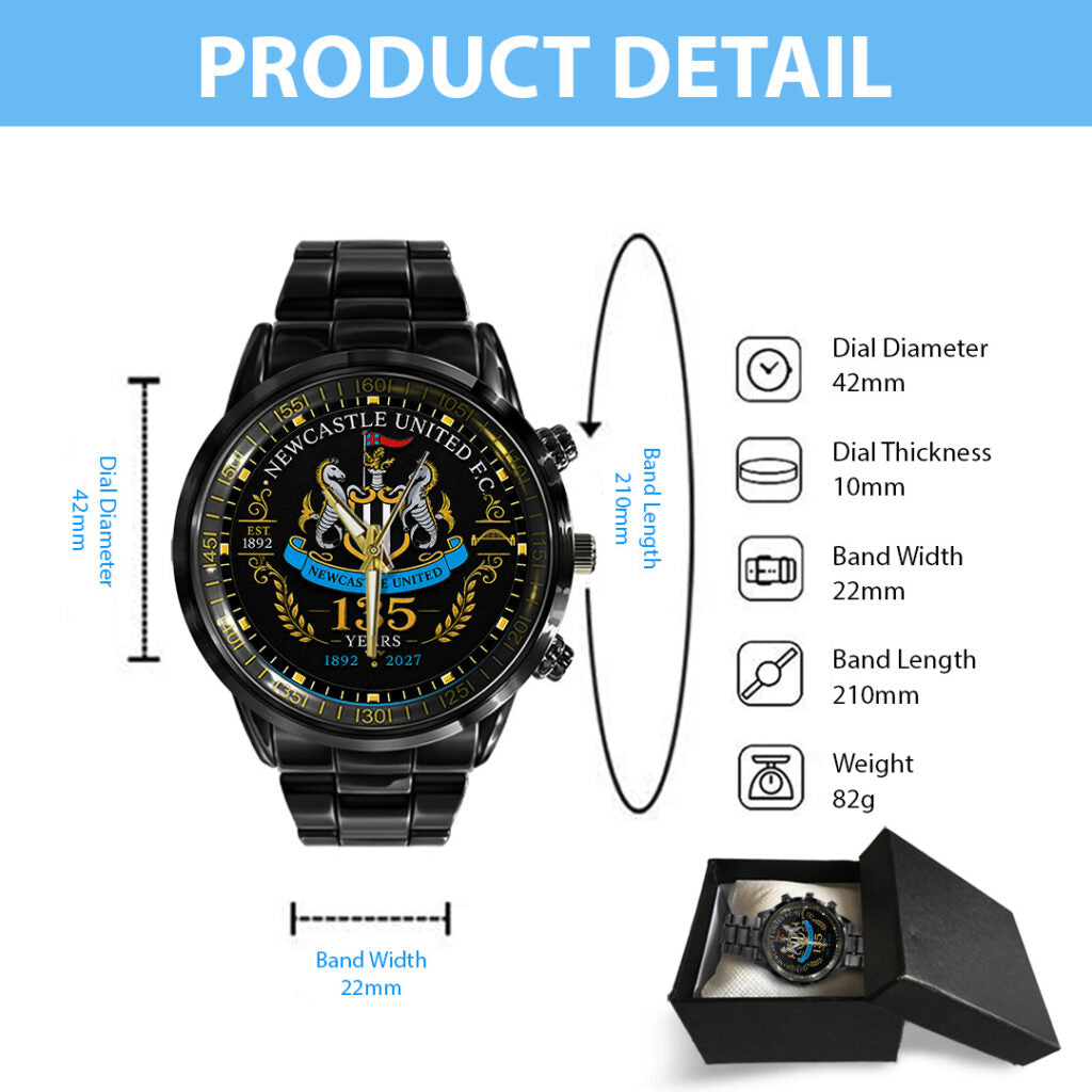 Newcastle United 135th Anniversary Black Stainless Steel Watch - TANTN24185