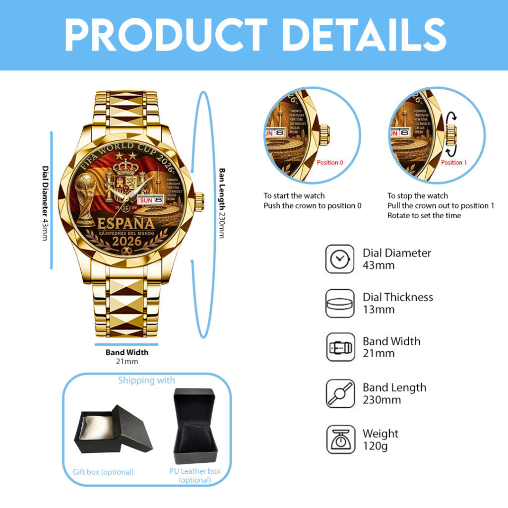 Spain National Team 2026 FIFA World Cup Champions Alloy Luxury Quartz Watch - TANTN24396