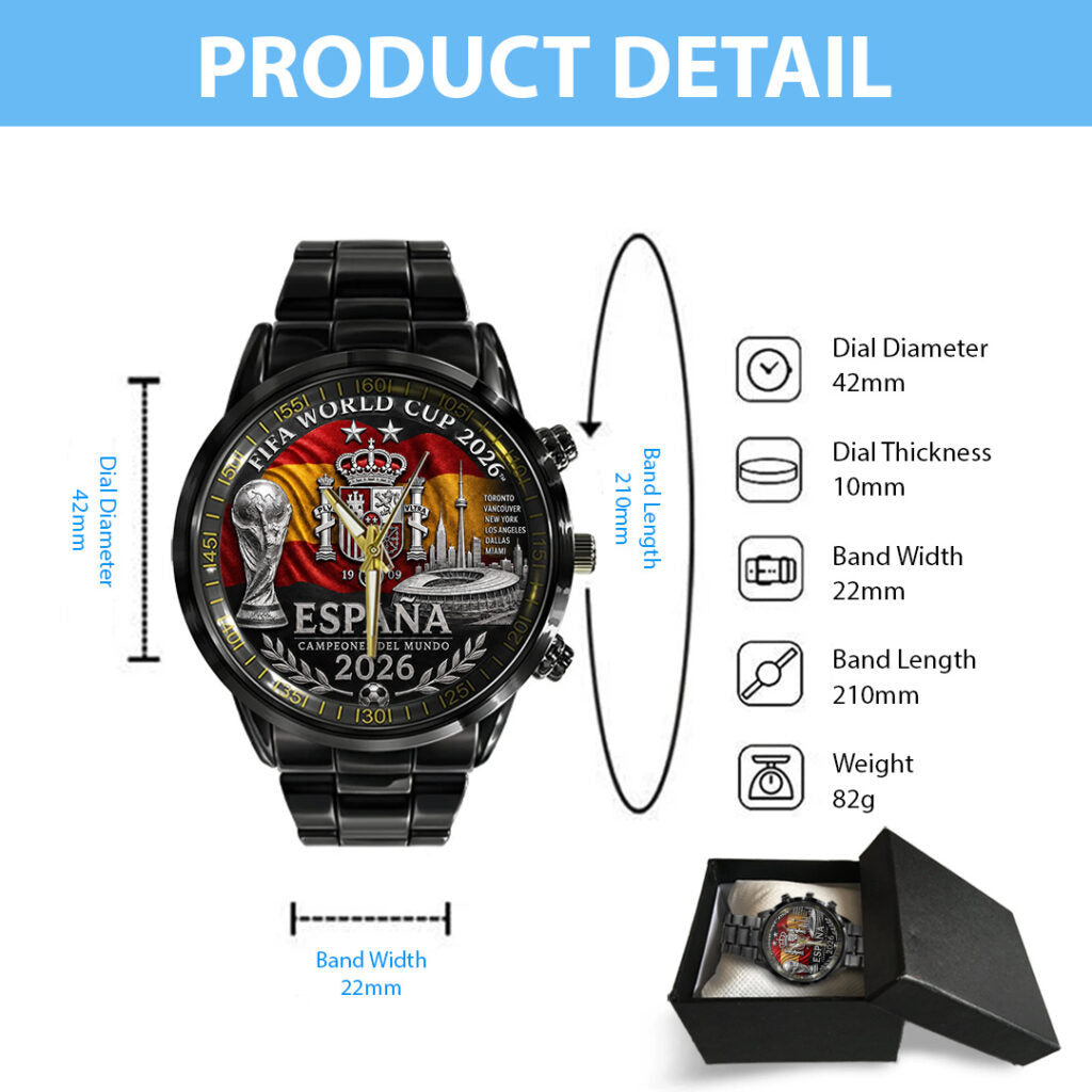 Spain National Team 2026 FIFA World Cup Champions Black Stainless Steel Watch - TANTN24397