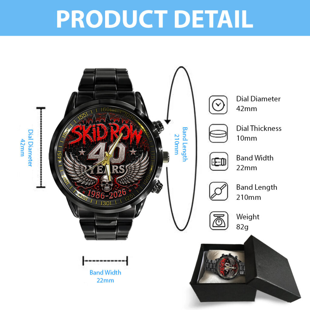Skid Row 40th Anniversary Black Stainless Steel Watch - TANTN24659