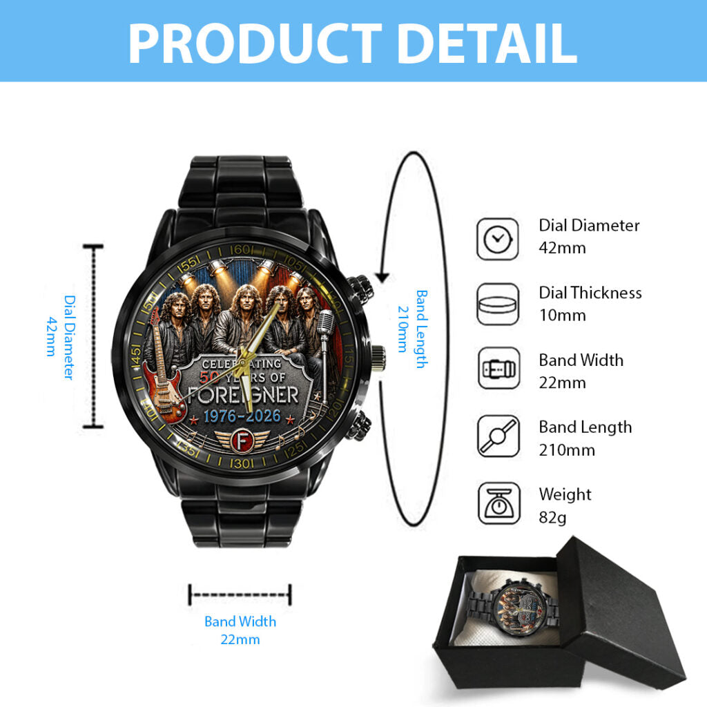 Foreigner 50th Anniversary Black Stainless Steel Watch - TANTN24665