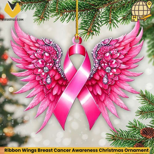 Ribbon Wings Breast Cancer Awareness Christmas Ornament