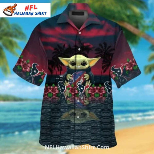 Texans Aloha Shirt – Baby Yoda Sunset Hibiscus Design