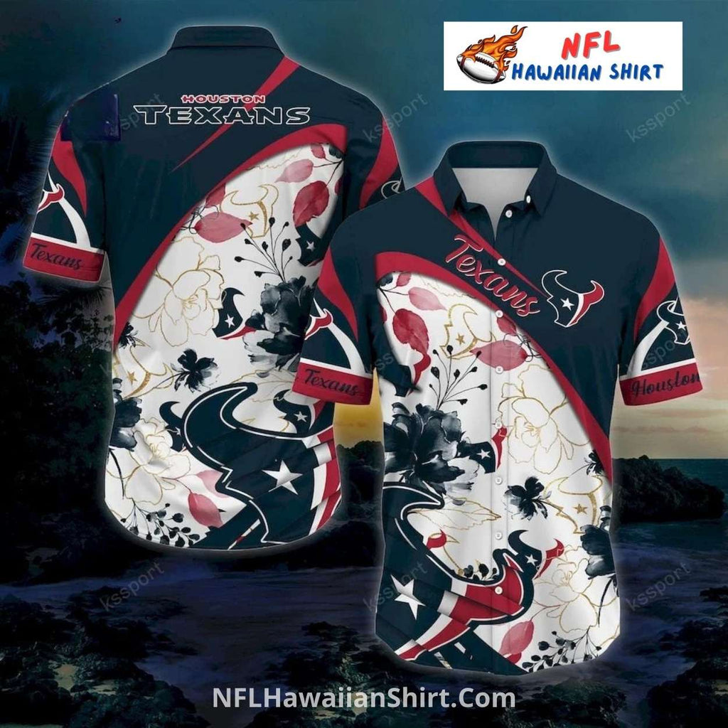 Texans Aloha Shirt – Elegant Floral And Gold Accent Design