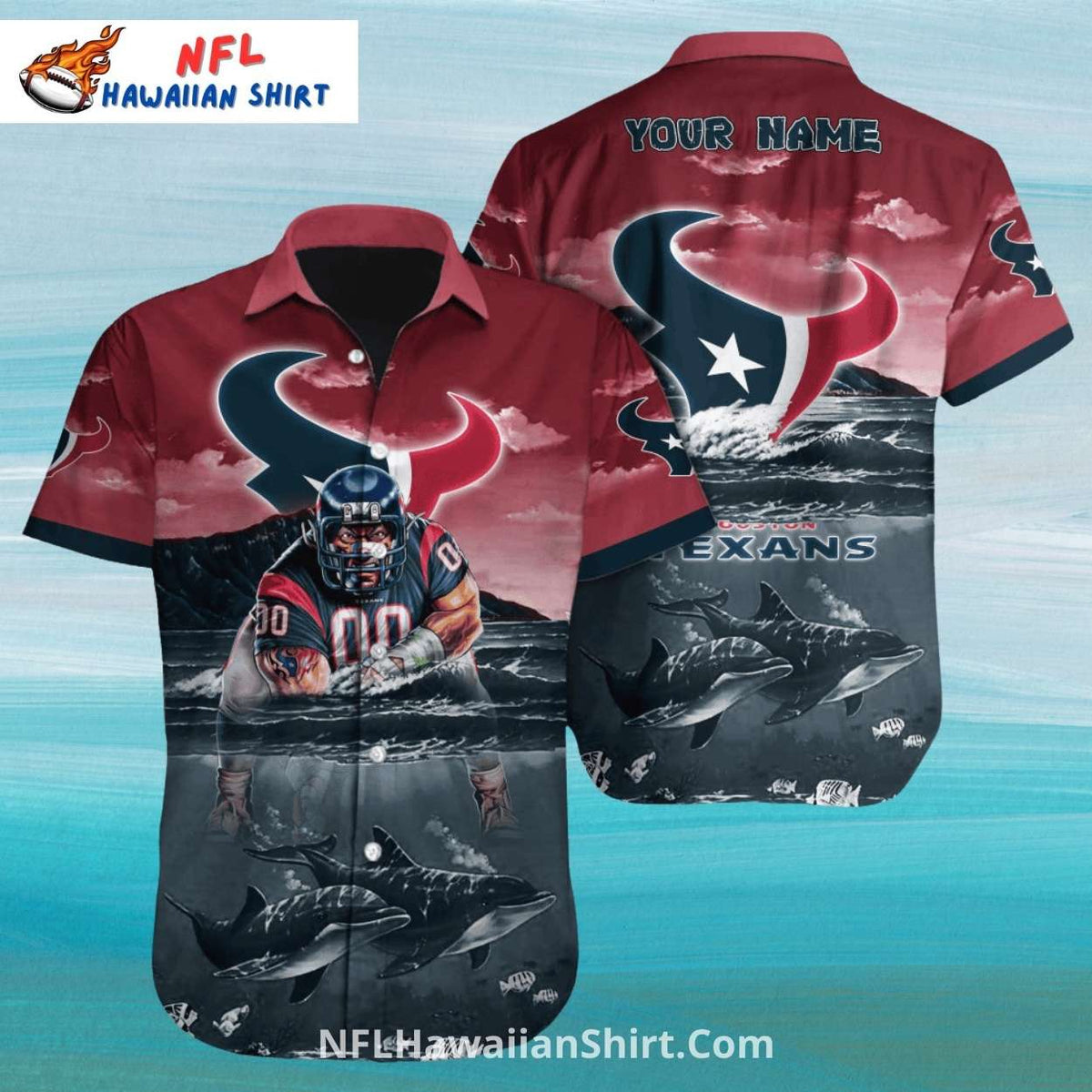 Texans Hawaiian Shirt Dark Ocean Football Warrior