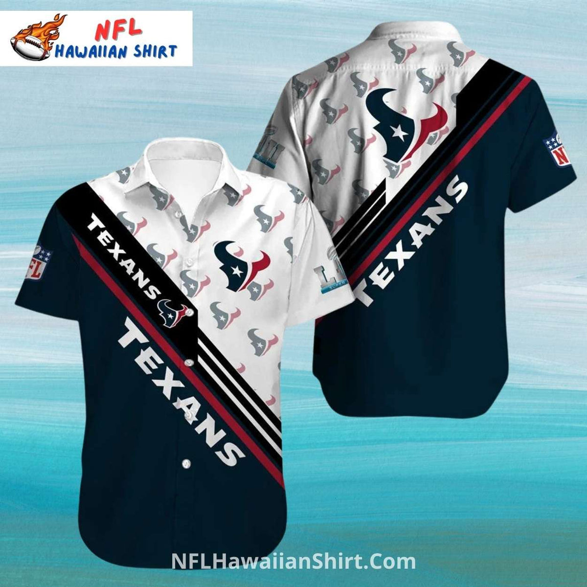 Texans Hawaiian Shirt Diagonal Stripes And Logo Pattern